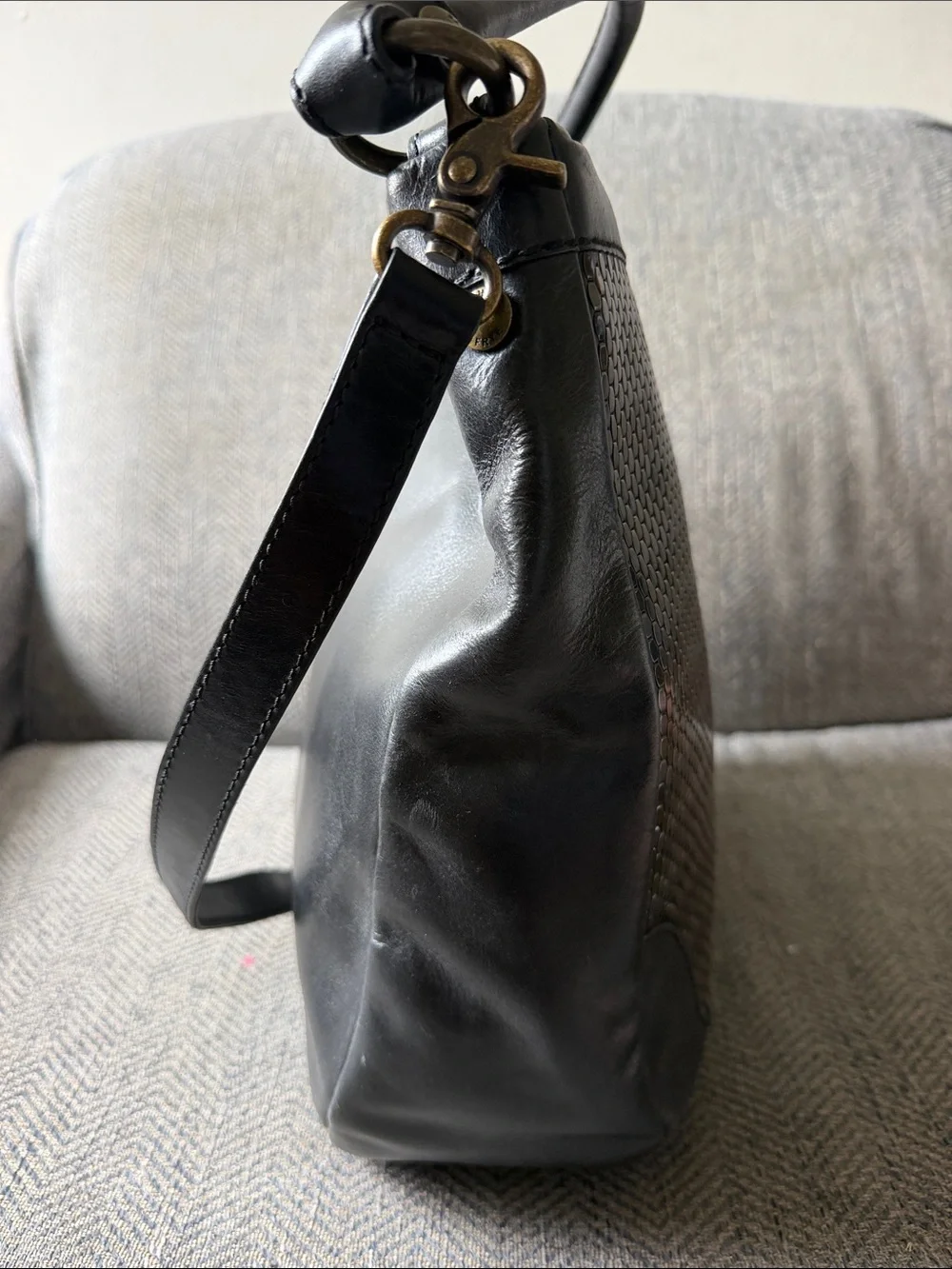 Frye Melissa Black Leather Studded Hobo Handbag
